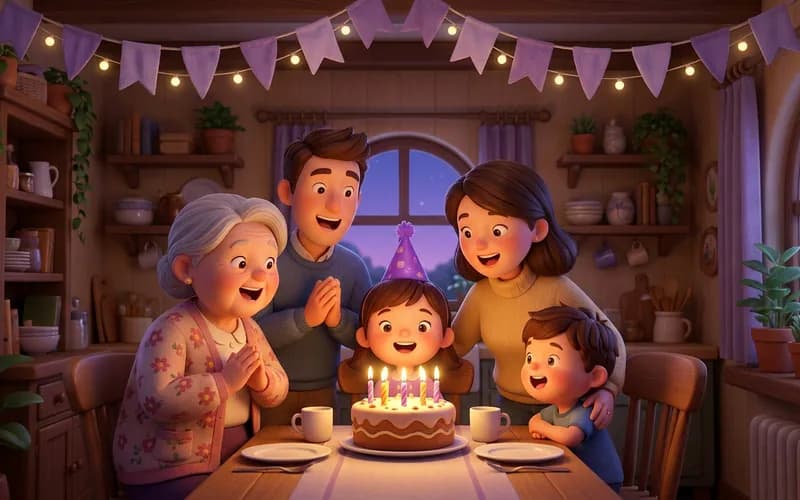 Kindergeburtstag mit persönlichem Geburtstagslied und Kerzen auf dem Kuchen
