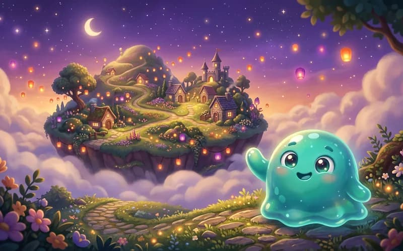 Glibberli das Schleim-Wesen und die Trauminsel aus der Nokoly Welt im Browser