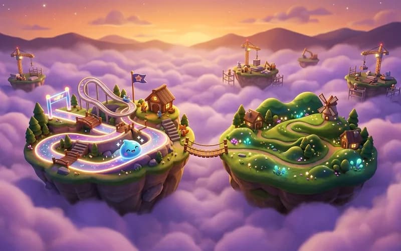 Übersicht der Nokoly Welt mit den Mini-Spielen Glibberli und Trauminsel