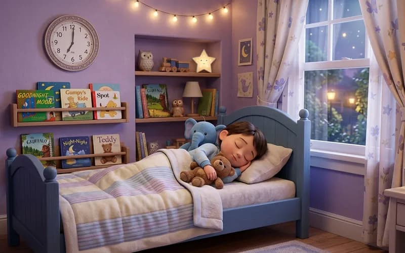 Kind schläft friedlich im Bett, Orientierung zum Schlafbedarf von Kindern