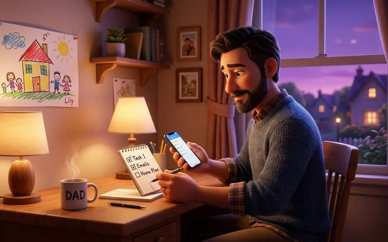 Vater prüft mit der Checkliste eine Spiele-App für Kinder am Smartphone