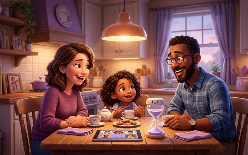 Familie vereinbart gemeinsam Spielzeiten für Spiele-Apps am Tablet